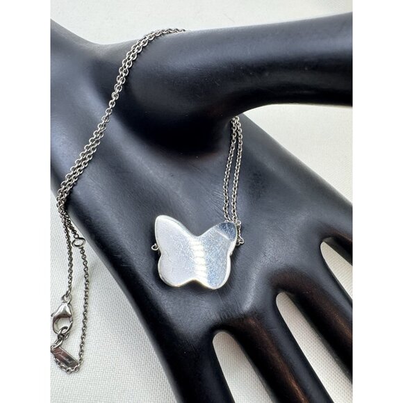 Baccarat Sterling Silver Crystal Butterfly Necklace Iridescent Violet France 17” - Picture 7 of 10